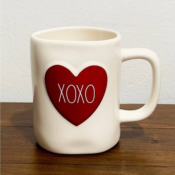 NEW: Rae Dunn - Ivory & Red, Ceramic, XOXO & Heart, Coffee Mug (16 oz) - Picture 1 of 5